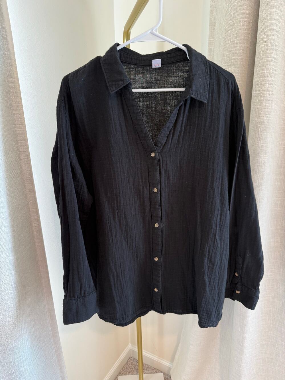 Old Navy Button-Down Shirt Women's Size XL Black Double-Gauze Long Sleeve